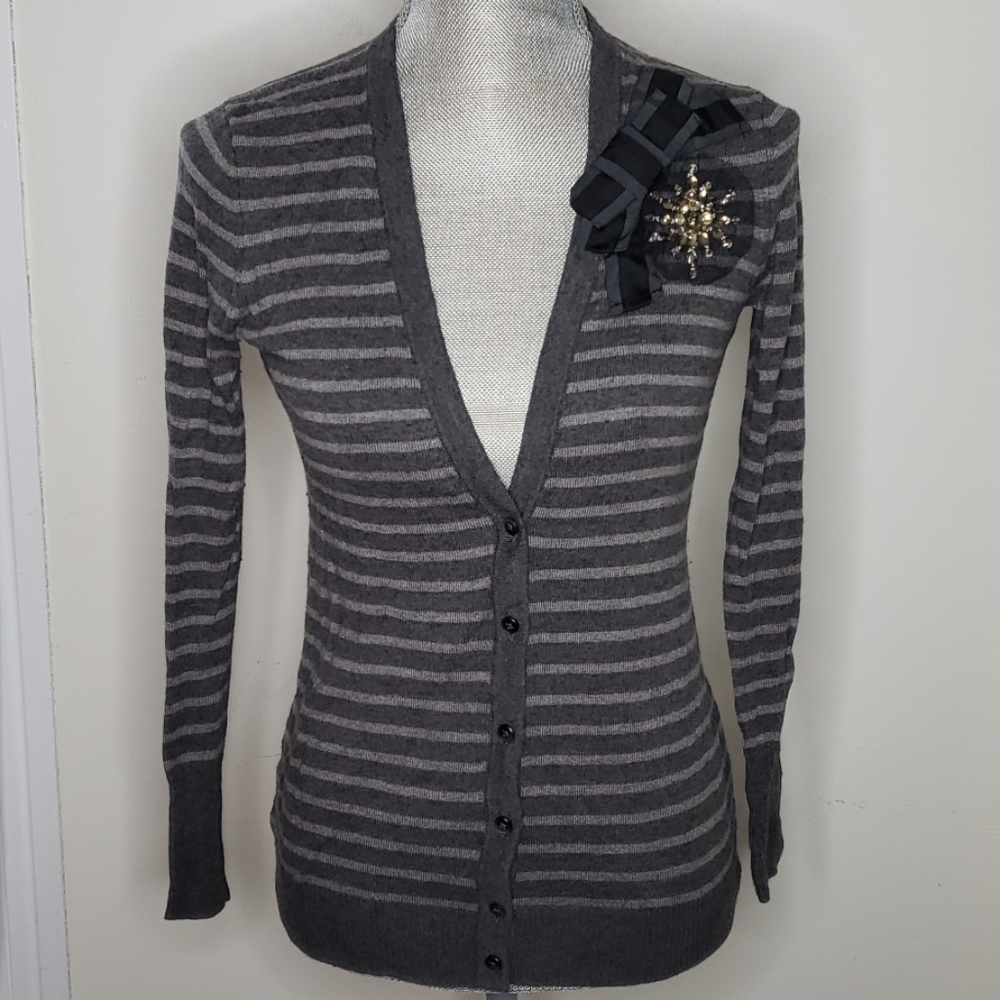 Loft cardigan in gray stripes